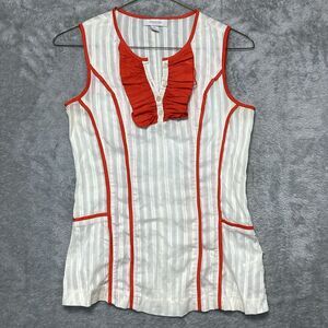 Richard Chai For Target Blouse Women’s XS White Burnt Orange Piping Ruffles Twee